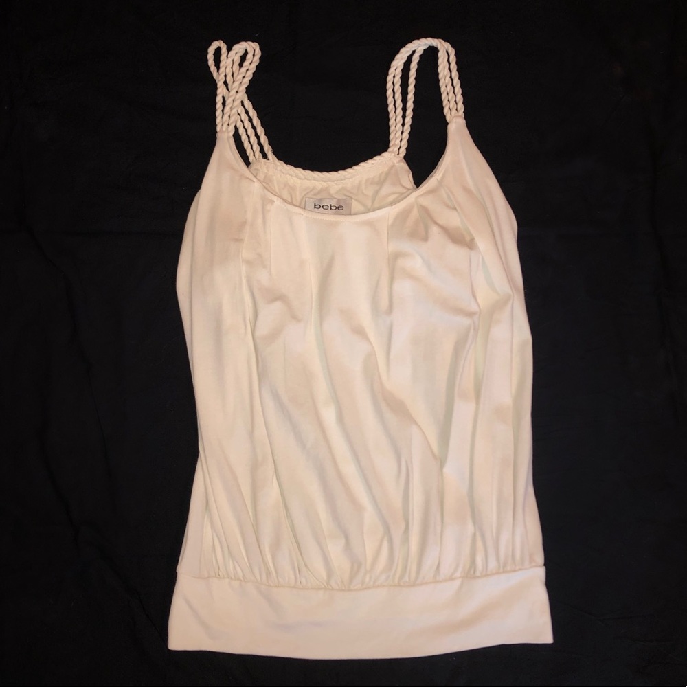 bebe white tank shirt with rope twist straps